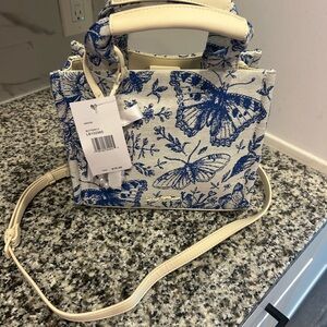 Blue and Cream Butterfly betsey johnson purse NWT